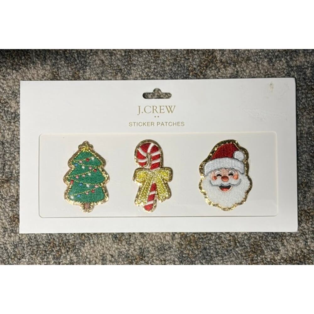 J Crew Factory Sticker Patches Christmas Tree Candy Cane Santa Set of 3 #CD940